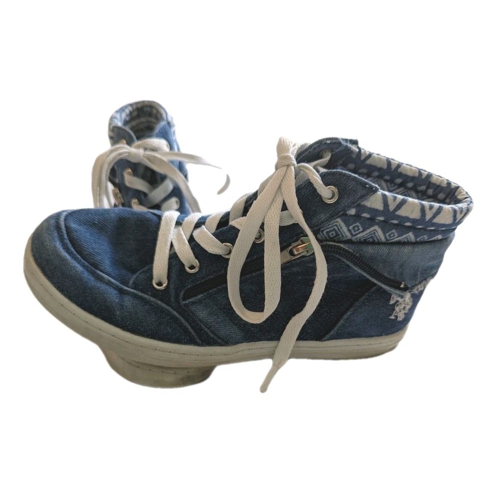 US Polo Assn Womens Size 4 Blue Denim High Top Ankle Boot Sneakers Zipper Detail